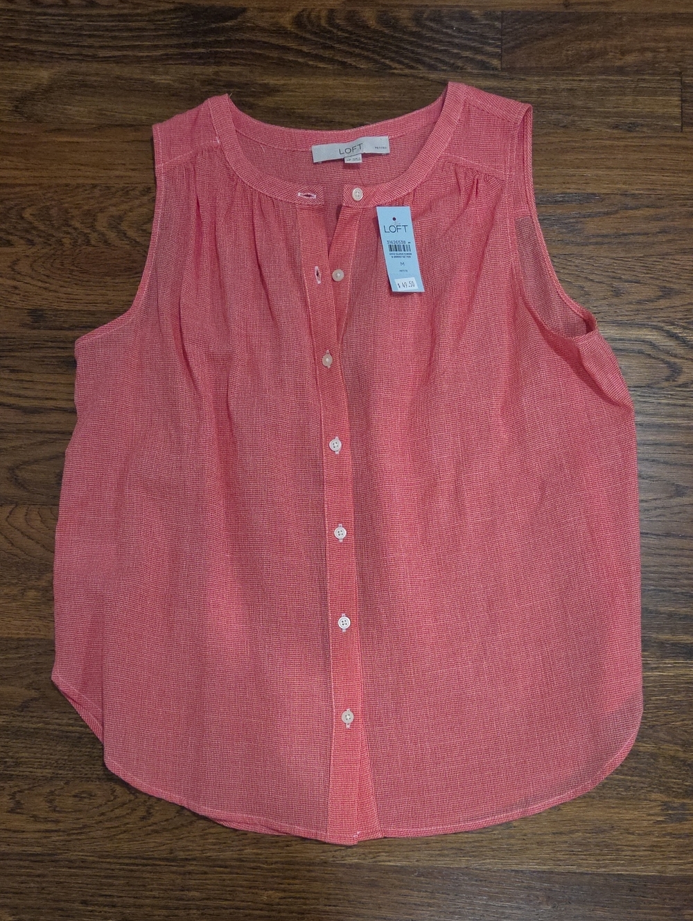 LOFT Coral Pink Sleeveless Button-Front Top